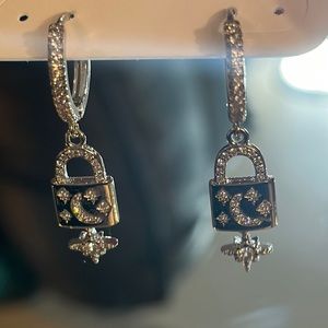 Celestial Dangle Lock Huggies With Silver Pave’ Crystals in Silvertone